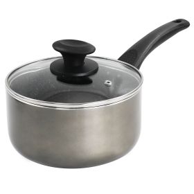 Oster 2.5 Quart Merrion Nonstick Aluminum Saucepan with Lid in Metallic Grey