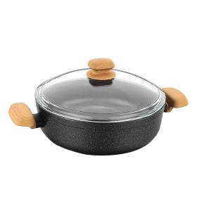 Korkmaz Montana 2 Piece 3.5 Liter Aluminum Nonstick Low Casserole Dish with Lid and Faux Wood Handles