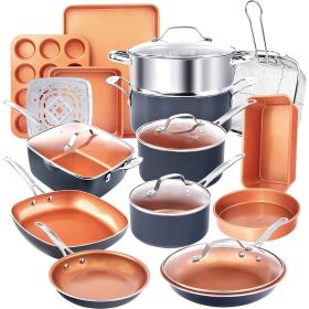 20 Pc Pots and Pans Set, Bakeware Set, Ceramic Cookware Set, Long Lasting Non Stick Pots and Pans Set with Lids,Non Toxic-Copper