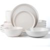 Round Stoneware 16pc Double Bowl Dinnerware Set for 4, Dinner and Side Plates, Cereal and Pasta Bowls - Matte White (466077)