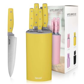 Hecef Knife Set, 5 Pieces Kitchen Knives with Universal Knife Block, Stainless Steel Blade with Triple-Rivets PP Handle