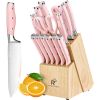 Kitchen Knife Set, 15 Pieces High Carbon Stainless Steel Knife Block Set with Wood Block, Cutlery Block Knife Set, Forged Triple Rivet