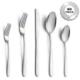 Bestdin Silverware Set, 60 Pieces Stainless Steel Flatware Set for 12, Include Fork Knife Spoon Set, Mirror Polished, Dishwasher Safe