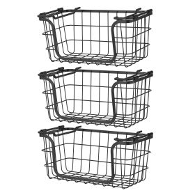 Oceanstar Stackable Metal Wire Storage Basket Set for Pantry, Countertop, Kitchen or Bathroom ‚Äì Black, Set of 3