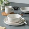 Round Stoneware 16pc Double Bowl Dinnerware Set for 4, Dinner and Side Plates, Cereal and Pasta Bowls - Matte White (466077)