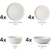 Round Stoneware 16pc Double Bowl Dinnerware Set for 4, Dinner and Side Plates, Cereal and Pasta Bowls - Matte White (466077)