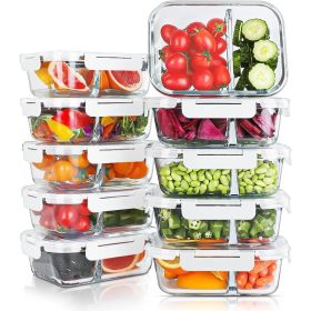 10Packs 30ozGlass Meal Prep Containers 2Compartments,Glass Food Storage Containers with Lids,Airtight Lunch Bento Boxes,BPA Free (Color: White)