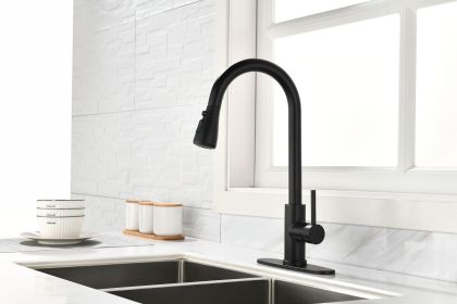 Kitchen Faucets with Pull Down Sprayer Commercial Stainless Steel Single Handle Single Hole Kitchen Sink Faucet (Color: Matte Black)