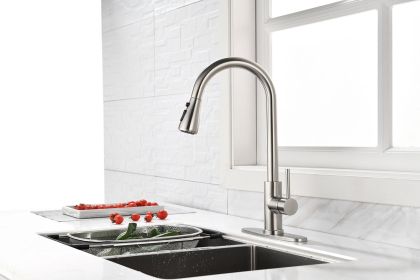 Kitchen Faucets with Pull Down Sprayer Commercial Stainless Steel Single Handle Single Hole Kitchen Sink Faucet (Color: Brushed Nickel)